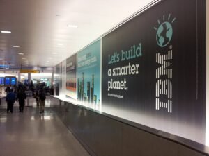 a live IBM ad on display