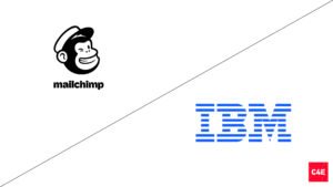 Mailchimp and IBM logos side by side showing brand voice contrast