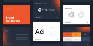 Brand guidelines layout with logo, typography, and color palette 