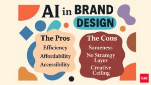 Infographic showing the pros and cons of AI in brand design