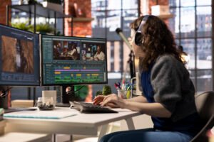 Editor working on a detailed project to reflect professional video editing cost