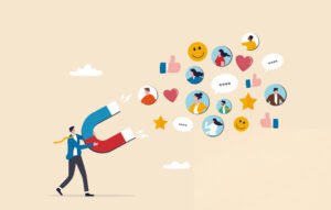 Illustration of a person using a magnet to attract customer engagement