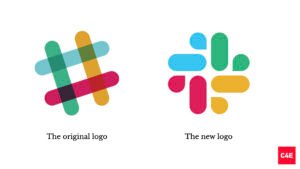 Slack logo before and after showing how to rebrand successfully