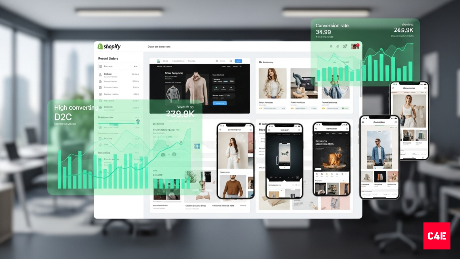 Shopify D2C website showing high-converting design layout and analytics.